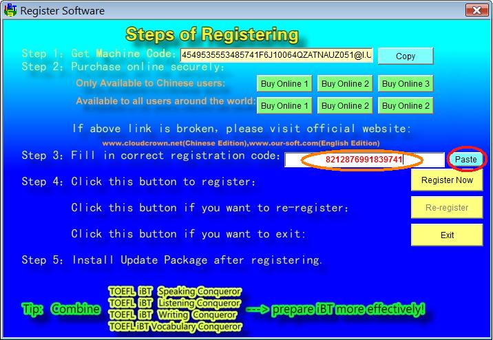 Paste registration code